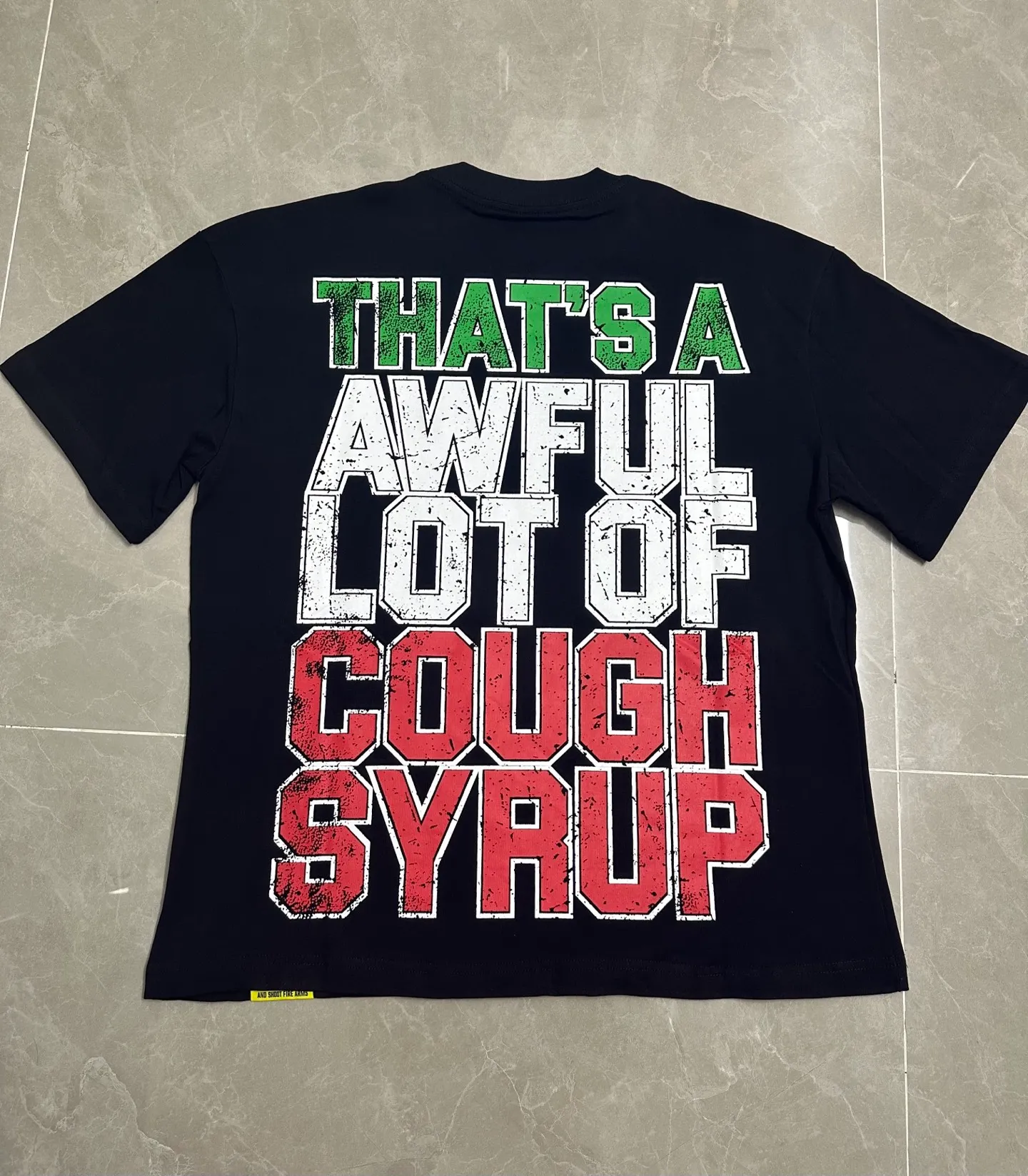 #active Black | THAT'S A AWFUL LOT OF COUGH SYRUP In Stock Real shot American simple trendy brand loose casual T-shirt Fabric (fabric): 32 counts Weight combed double yarn pure cotton Sizes (size): S-M L X L Color (colour): Active Black